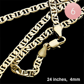 6PCS - 24 INCH, 4mm-Gold Plated Mariner Chain Metal Necklace