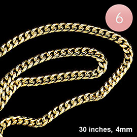 6PCS - 30 INCH, 4mm-Gold Plated Round Cuban Chain Metal Necklace