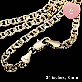 6PCS - 24 INCH, 6mm-Gold Plated Concave Textured Mariner Chain Necklace