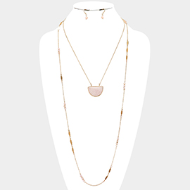 Double Half Round Stone Accented Necklace