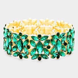 Marquise Floral Oval Crystal Cluster Stretch Evening Bracelet