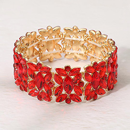 Marquise Floral Oval Crystal Cluster Stretch Evening Bracelet