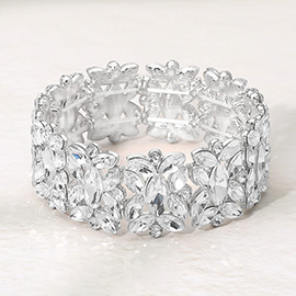 Marquise Floral Oval Crystal Cluster Stretch Evening Bracelet