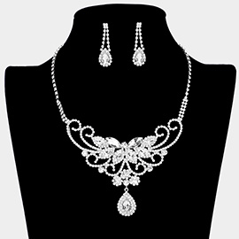 Rhinestone Pave Crystal Butterfly Detail Necklace