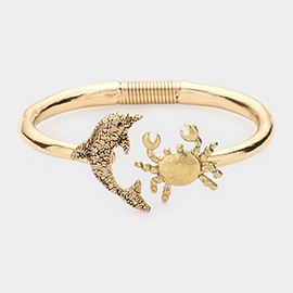 Metal Dolphin Crab Hinged Cuff Bracelet