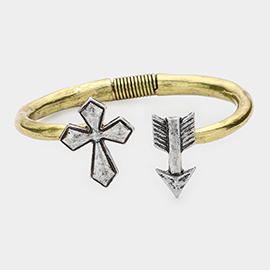 Metal Cross Arrow Hinged Cuff Bracelet