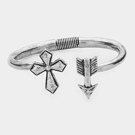 Metal Cross Arrow Hinged Cuff Bracelet