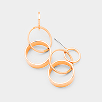 Gold Dipped Geometric Triple Metal Hoop Link Earrings
