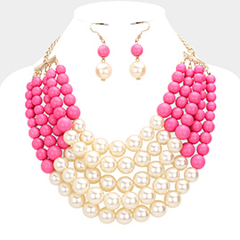 Chunky Multi Strand Pearl Bib Necklace