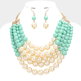 Chunky Multi Strand Pearl Bib Necklace