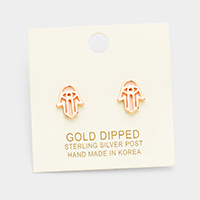 Gold Dipped Metal Hamsa Hand Stud Earrings