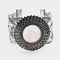 Tribal Round Howlite Detail Braided Metal Cuff Bracelet