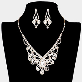 Rhinestone Pave Crystal Teardrop Detail Necklace