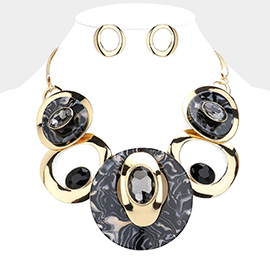 Celluloid Acetate Glass Stone Metal Statement Necklace