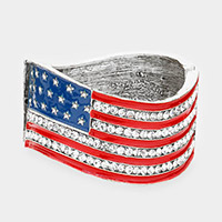 Crystal Rhinestone American Flag Hinged Bracelet