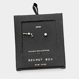 Secret Box_14K Gold Dipped CZ Stone Paved Aries Zodiac Sign Stud Earrings