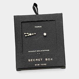 Secret Box_14K Gold Dipped CZ Stone Paved Taurus Zodiac Sign Stud Earrings