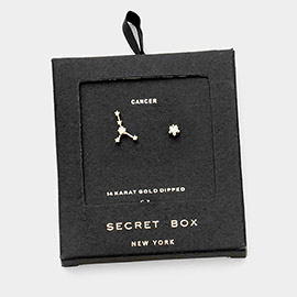 Secret Box_14K Gold Dipped CZ Stone Paved Cancer Zodiac Sign Stud Earrings