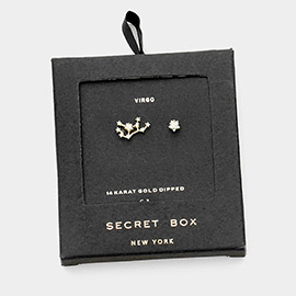 Secret Box_14K Gold Dipped CZ Stone Paved Virgo Zodiac Sign Stud Earrings