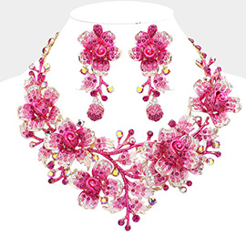 Marquise Crystal Flower Leaf Evening Necklace