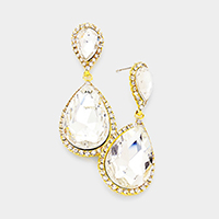 Rhinestone Pave Double Crystal Teardrop Evening Earrings