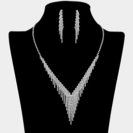 Crystal Rhinestone Pave Fringe Bib Necklace