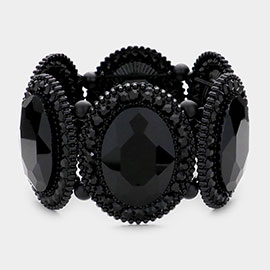 Pave Trim Crystal Oval Stone Stretch Evening Bracelet