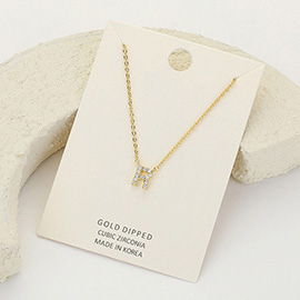-R- CZ Stone Paved Initial Monogram Pendant Necklace