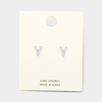 'Y' Cubic Zirconia Monogram Stud Earrings