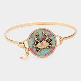 Patterned Crab Accented Pearl Charm Hook Bracelet