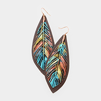 Leather Metal Leaf Earrings