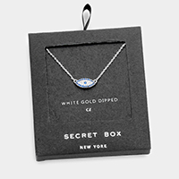 Secret Box _ White Gold Dipped CZ Evil Eye Pendant Necklace