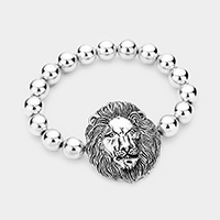 Lion Accented Metal Ball Stretch Bracelet