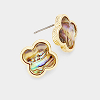 Abalone Quatrefoil Clover Stone Stud Earrings