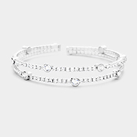 2Row Split Layer Round Crystal Detail Cuff Evening Bracelet