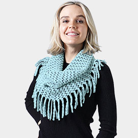 Two Tone Mini Tube Tassel Fringe Infinity Scarf