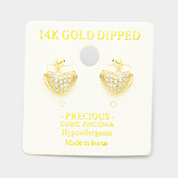 14K Gold Dipped Cubic Zirconia Hypoallergenic Apple Stud Earrings
