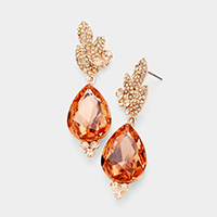 Rhinestone Pave Leaf Crystal Teardrop Evening Earrings