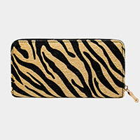 Zebra Print Faux Fur Zipper Wallet