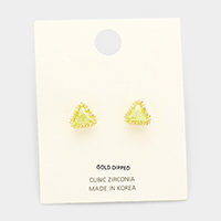 Gold Dipped Cubic Zirconia Triangle Stud Earrings