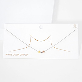 White Gold Dipped Tiny Triple Metal Ball Pendant Necklace