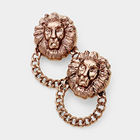 Lion Accented Chain Knocker Earrings