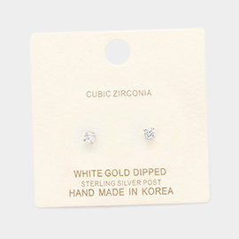 White Gold Dipped 3mm Cubic Zirconia Round Stud Earrings