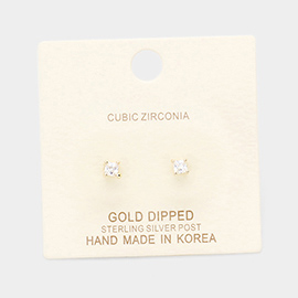 Gold Dipped 3mm Cubic Zirconia Square Stud Earrings