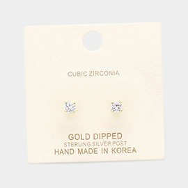 Gold Dipped 4mm Cubic Zirconia Round Stud Earrings