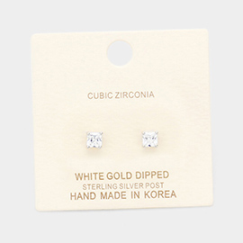 White Gold Dipped 4mm Cubic Zirconia Square Stud Earrings