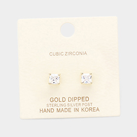 Gold Dipped 5mm Cubic Zirconia Square Stud Earring