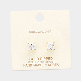 Gold Dipped 6mm Cubic Zirconia Square Stud Earrings