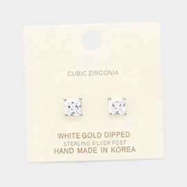 White Gold Dipped 6mm Cubic Zirconia Square Stud Earrings