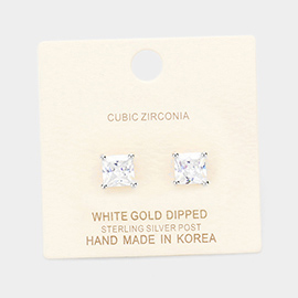 White Gold Dipped 7mm Cubic Zirconia Square Stud Earrings